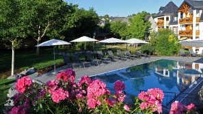 Michels Wohlfühlhotel - Outdoor pool The outdoor pool at Michels Wohlfühlhotel, Rhineland-Palatinate, Volcano Eifel, Schalkenmehren