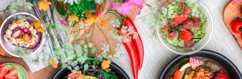 Richly laid table Richly laid table with food